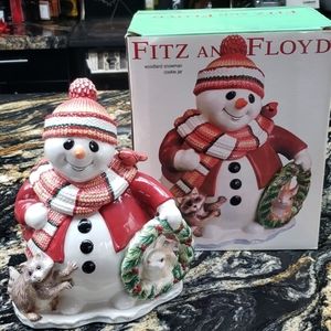 Fitz and Floyd Woodland Snowman Cookie Jar